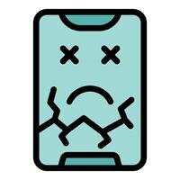 Smartphone showing sad face with broken screen icon vector