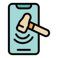 Hammer breaking smartphone screen displaying concentric circles vector