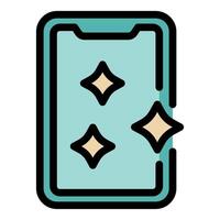 Smartphone display showing shining stars icon on blue background vector
