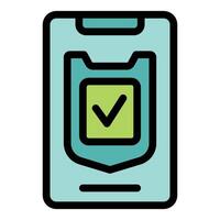 Smartphone displaying shield icon with checkmark confirming security vector
