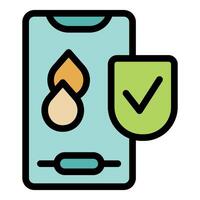 Smartphone showing approved water drop symbol with check mark shield icon vector