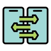 Data exchange happening between two devices with arrows pointing in opposite directions vector