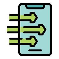 Smartphone sending data with arrows indicating fast transfer speed vector
