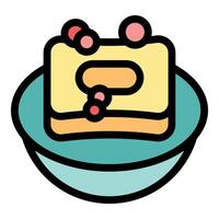 Delicious square cake lying on elegant plate being served on table for dessert vector