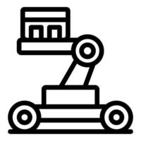 Robotic arm lifting container on wheeled platform vector