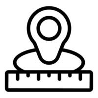 Location pin pointing place on ruler showing distance or scale vector