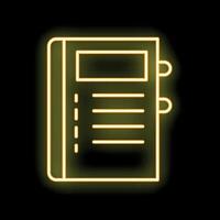 Yellow neon notebook glowing on black background vector