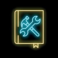 Neon repairing tools handbook icon glowing on dark background vector