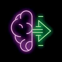 Neon style icon representing brain uploading data with arrow vector