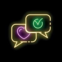 Neon love message being validated with check mark symbol vector
