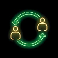Neon icons of people exchanging information in a circular process vector