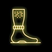 Neon yellow bionic prosthetic leg icon glowing on black background vector