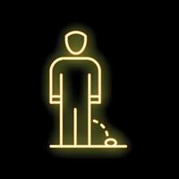 Neon style icon of person kicking stone obstacle vector