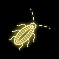 Glowing neon line cockroach insect moving on black background vector