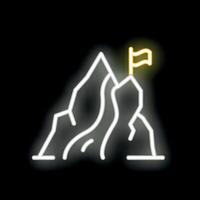 Neon style icon of a flag waving on a mountain top representing success vector