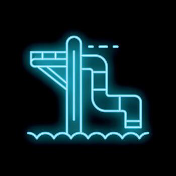 Neon icon of waterpark waterslide plunging into pool on black background vector