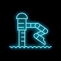 Glowing neon sign of water slide with stairs on black background vector