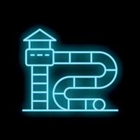Neon sign of water slide with stairs and tower in amusement park vector