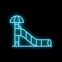 Neon sign representing a slide from a playground with a roof on black background vector