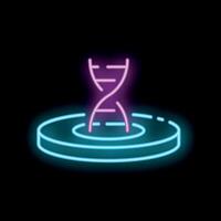 Neon dna structure floating over platform icon illustrating genetic engineering concept vector