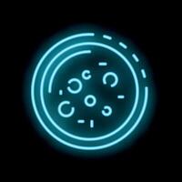 Glowing neon icon of petri dish with bacteria for science experiment vector