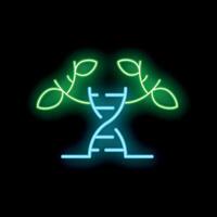 Neon sign representing genetic modification combining dna and tree branches vector