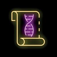 Neon sign representing genetic engineering with dna double helix on a sheet of paper vector