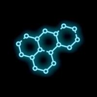 Neon blue molecule structure glowing on black background vector