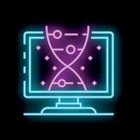 Neon icon of computer displaying dna double helix vector