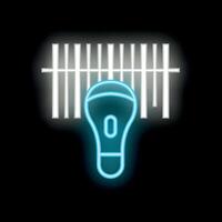 Neon icon of a barcode scanner scanning a barcode vector