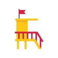 Yellow lifeguard tower with red flag waving in the wind vector