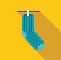 Clean sock hanging and drying on clothesline with clothespin vector