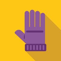 Purple glove showing open hand gesture on yellow background vector