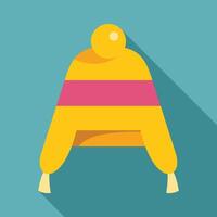 Yellow winter hat with ear flaps and pompom protecting from cold weather vector