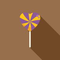 Heart shaped lollipop with purple and orange stripes rotating on a stick vector