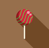 Red and green swirl lollipop with long shadow on brown background vector