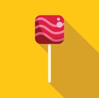 Square red lollipop with wavy design on yellow background vector