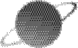 Bitmap pattern abstract cosmic shape. Planets with orbits. Halftone gradient element. Graphic abstract icons. Dither noisy grunge texture. png