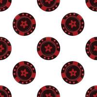 Red casino chips with flower seamless pattern repeating on white background vector