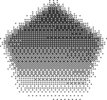 Bitmap pixel arcade game effect. Hexagon y2k halftone shape. Dither aesthetic gradient pentagon icon. 2000s design grainy illustration png