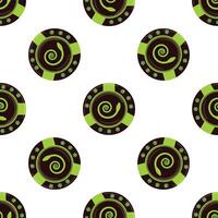 Seamless pattern with casino chips featuring green swirls on dark background vector