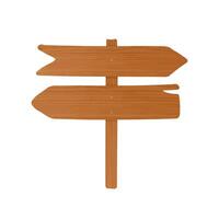 Wooden signboard or guideboard made of pointed planks and pole nailed together. Empty signpost with arrows isolated on white background. Cartoon decorative design element. illustration. vector