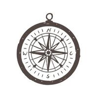 Magnetic compass hand drawn with black contour lines on white background. Tool for navigation and orientation, location finding, tourism and adventure travel. illustration in doodle style. vector