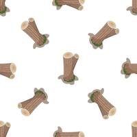 Seamless pattern of freshly cut tree stumps and logs on white background vector