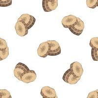 Seamless pattern with stacked wood slices showing growth rings on white background vector