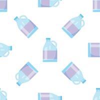 Seamless pattern with plastic gallon bottles and purple label on white background vector