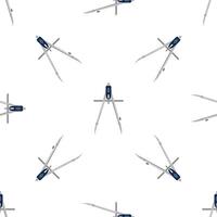 Engineering compass creating seamless pattern on white background vector