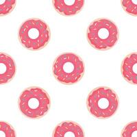 Seamless pattern with pink glazed donuts and colorful sprinkles creating a cheerful and delicious design vector