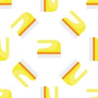 Cleaning brush seamless pattern on white background. Scrubbing brush with orange and yellow handle for housework vector
