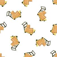 Hand trucks carrying cardboard boxes seamless pattern on white background vector